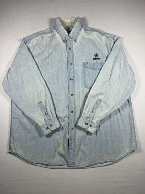 Vintage 1990s Dallas Cowboys Lee Sport Long Sleeve Denim Shirt Men Size XL